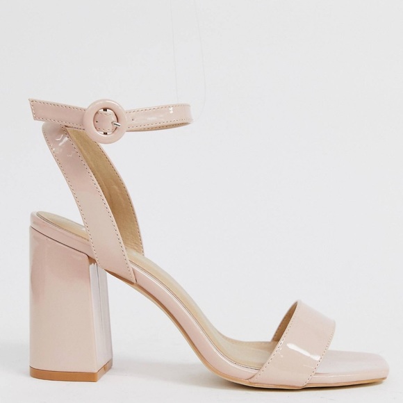 ASOS RAID Wink Blush Patent Square Toe Block Heeled Sandals - Picture 2 of 9